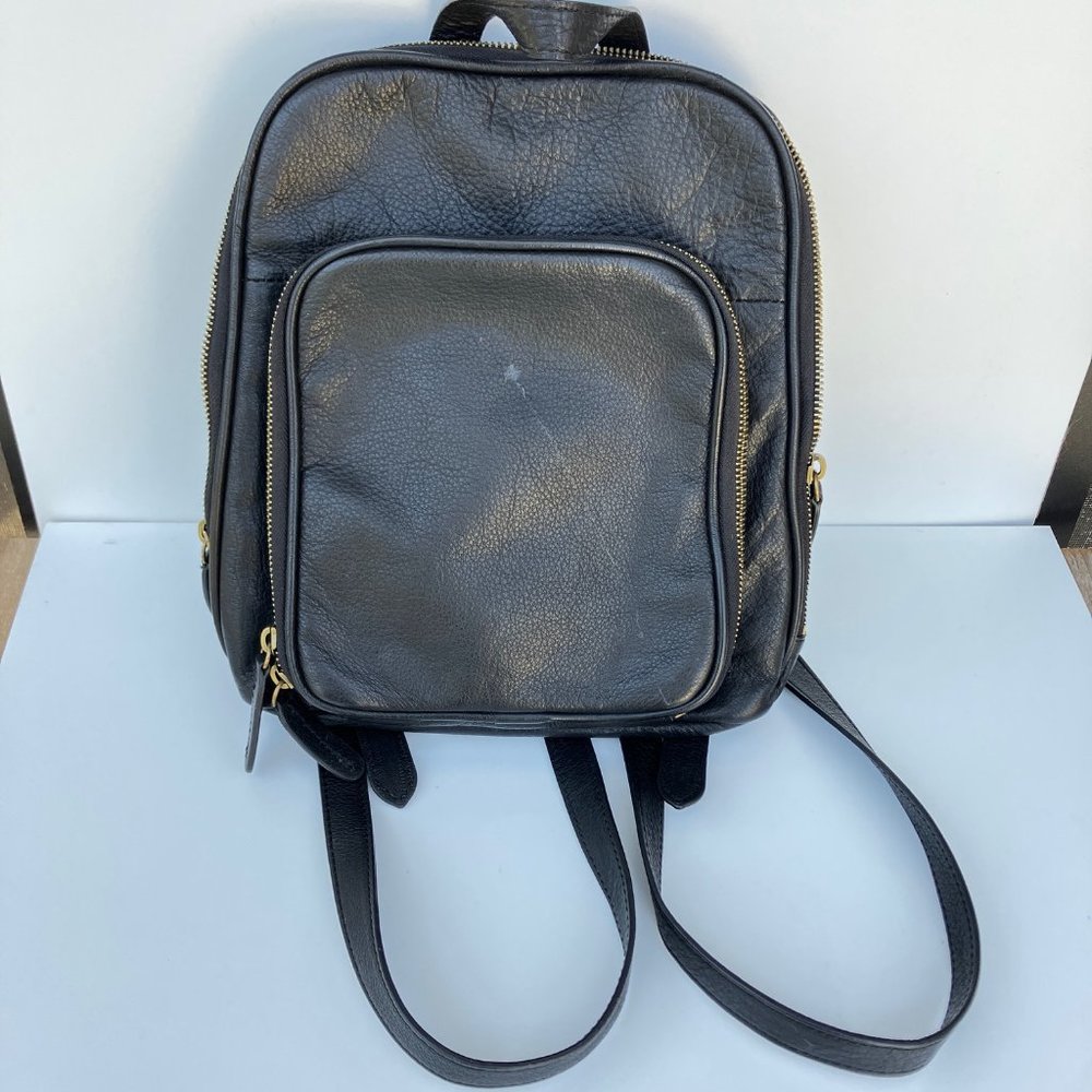 Margot New York Black Leather Adjustable Strap Back Pack